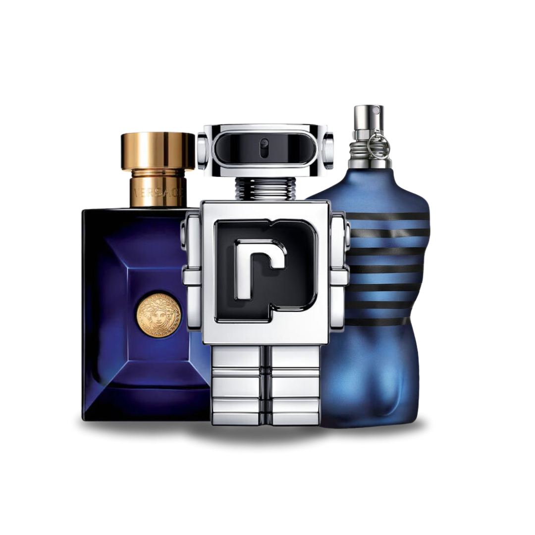 Paquete de 3 perfumes: Versace DYLAN BLUE, Paco Rabanne PHANTOM, Jean Paul Gaultier ULTRA MALE (Eau de Parfum)